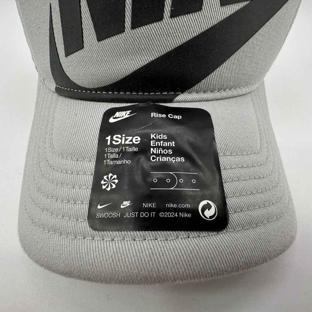 Nike Rise Structured Trucker Hat Youth Kids One Size Snapback Light Grey Cap NEW